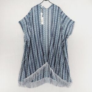 NEW Green Label Blue Fringe Summer Open Front Beach Cover P3598